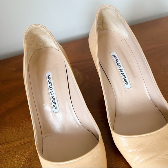 Manolo Blahnik • BB Pumps leather heels nude beige pointed toe mid stiletto - Picture 3 of 8